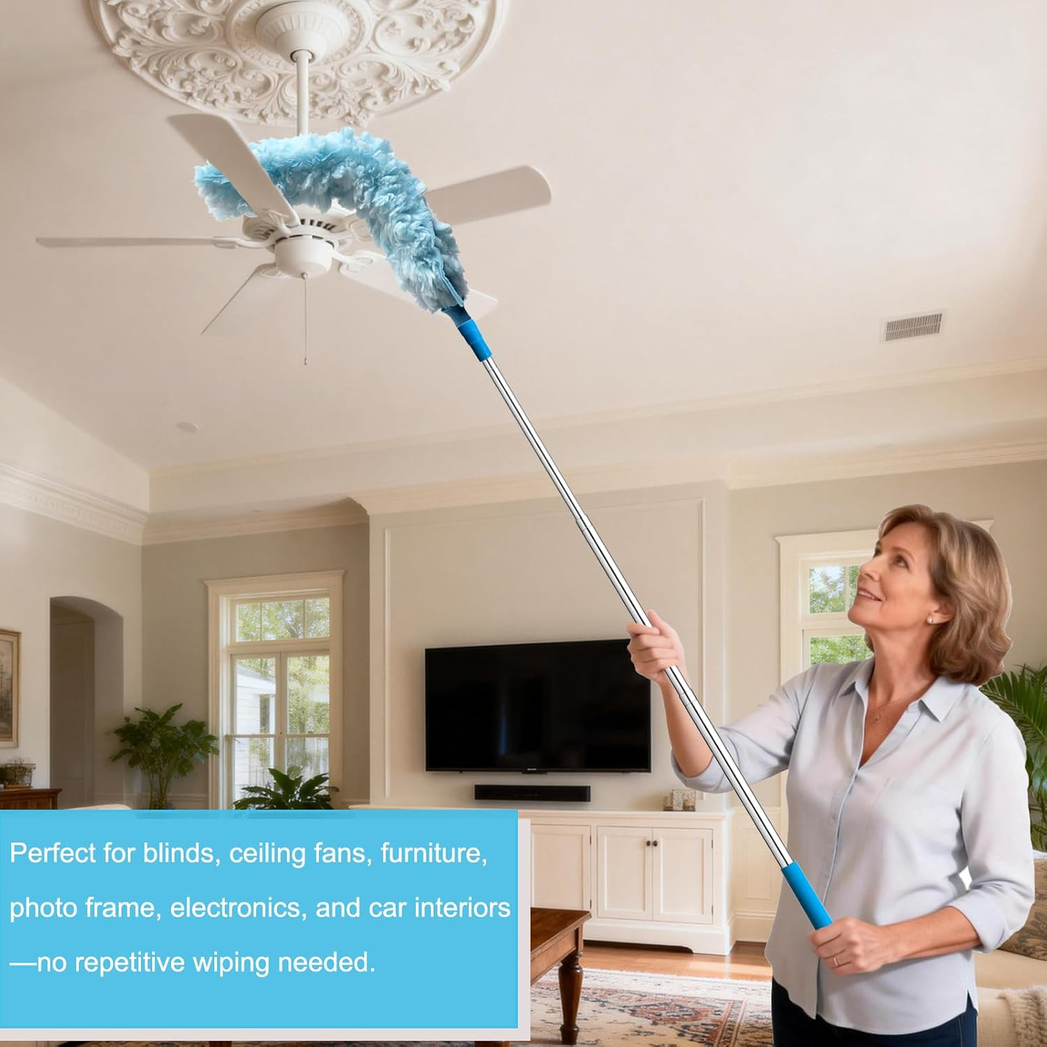 100 Inch Extended Handle Duster Heavy Duty Dusting 360° Duster Refills Kit, Micr