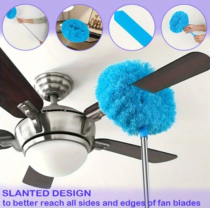 1pc Microfiber Ceiling Fan Duster – Reusable w/ 32in Adjustable Extension Pole