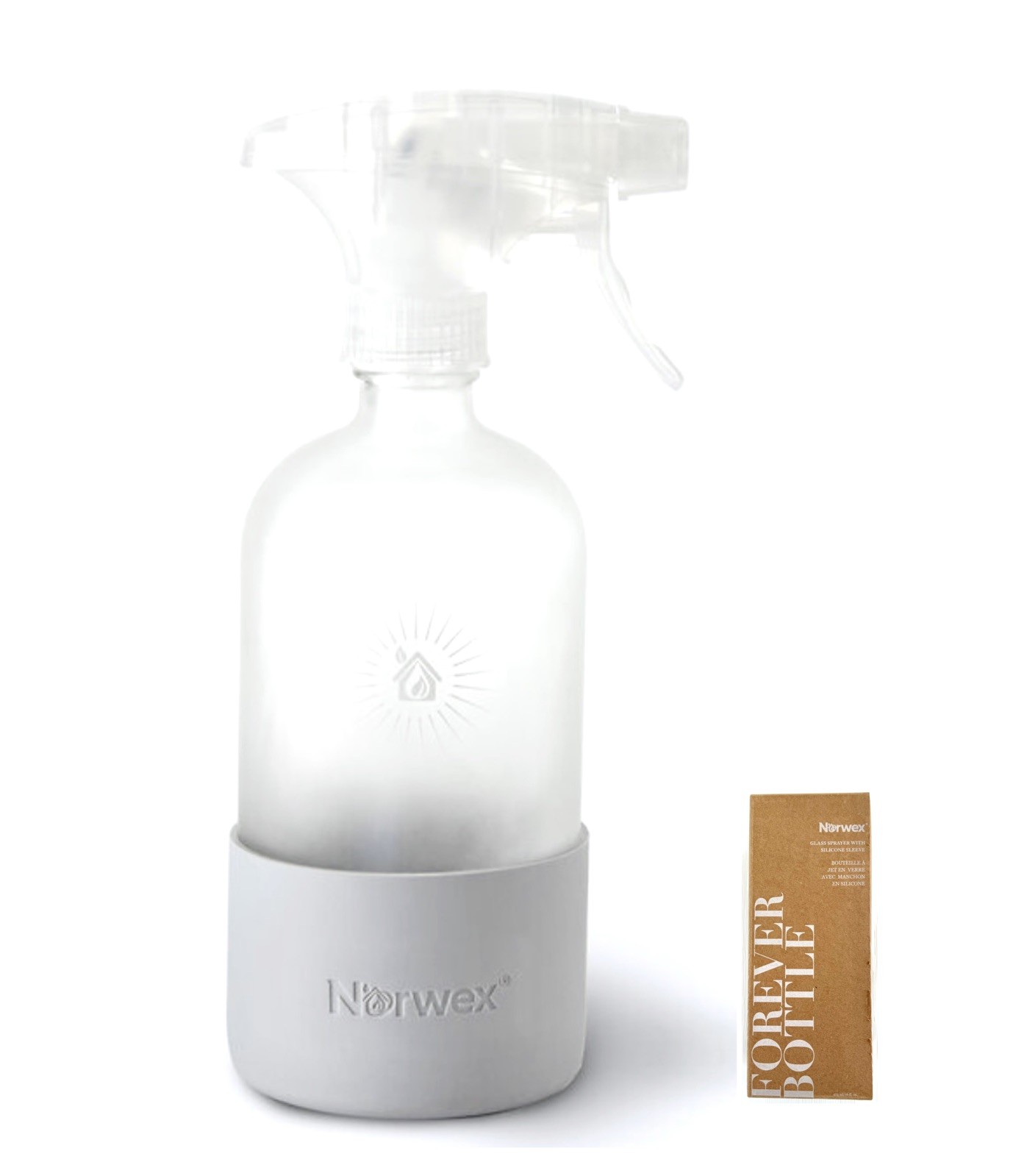NIB NORWEX Forever Bottle Spray Nozzle & Grey Silicone Sleeve Glass Cleaner NEW