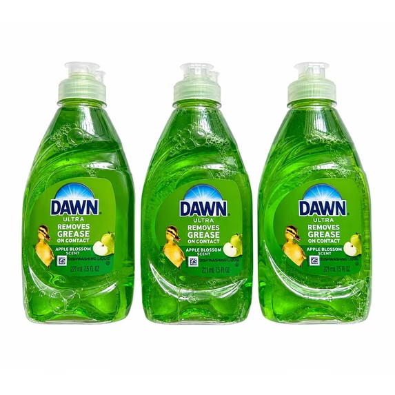 3 PACK Dawn Ultra (7.5 Fl. Oz.) Bottle APPLE BLOSSOM Scent Dishwashing Liquid