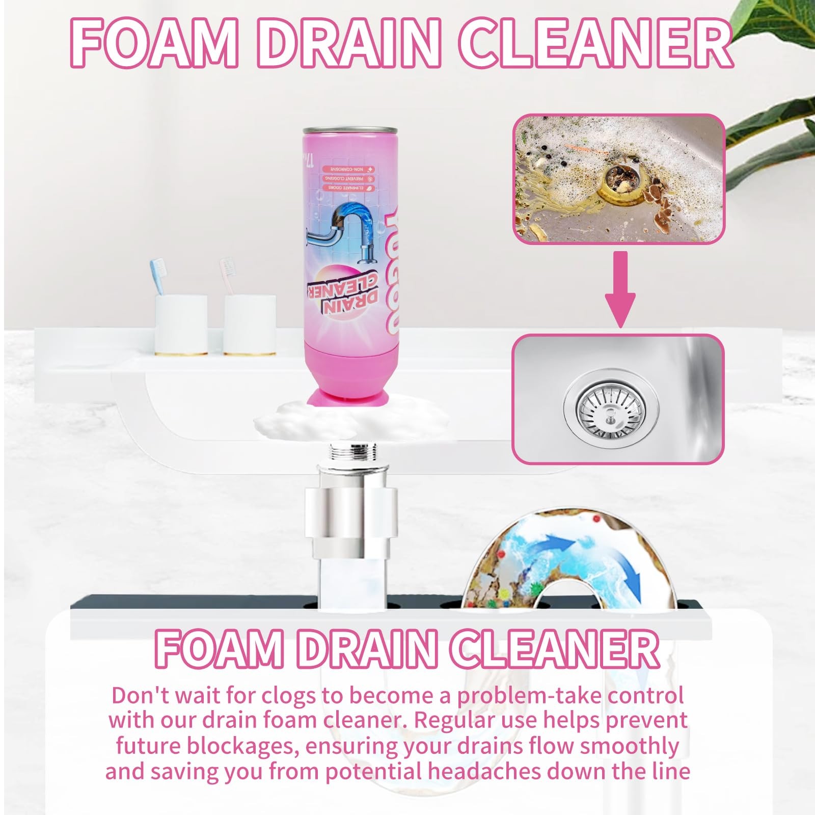 Foaming Drain Cleaner, Sink Cleaner and Deodorizer, Drain Clog for Kitchen Si…
