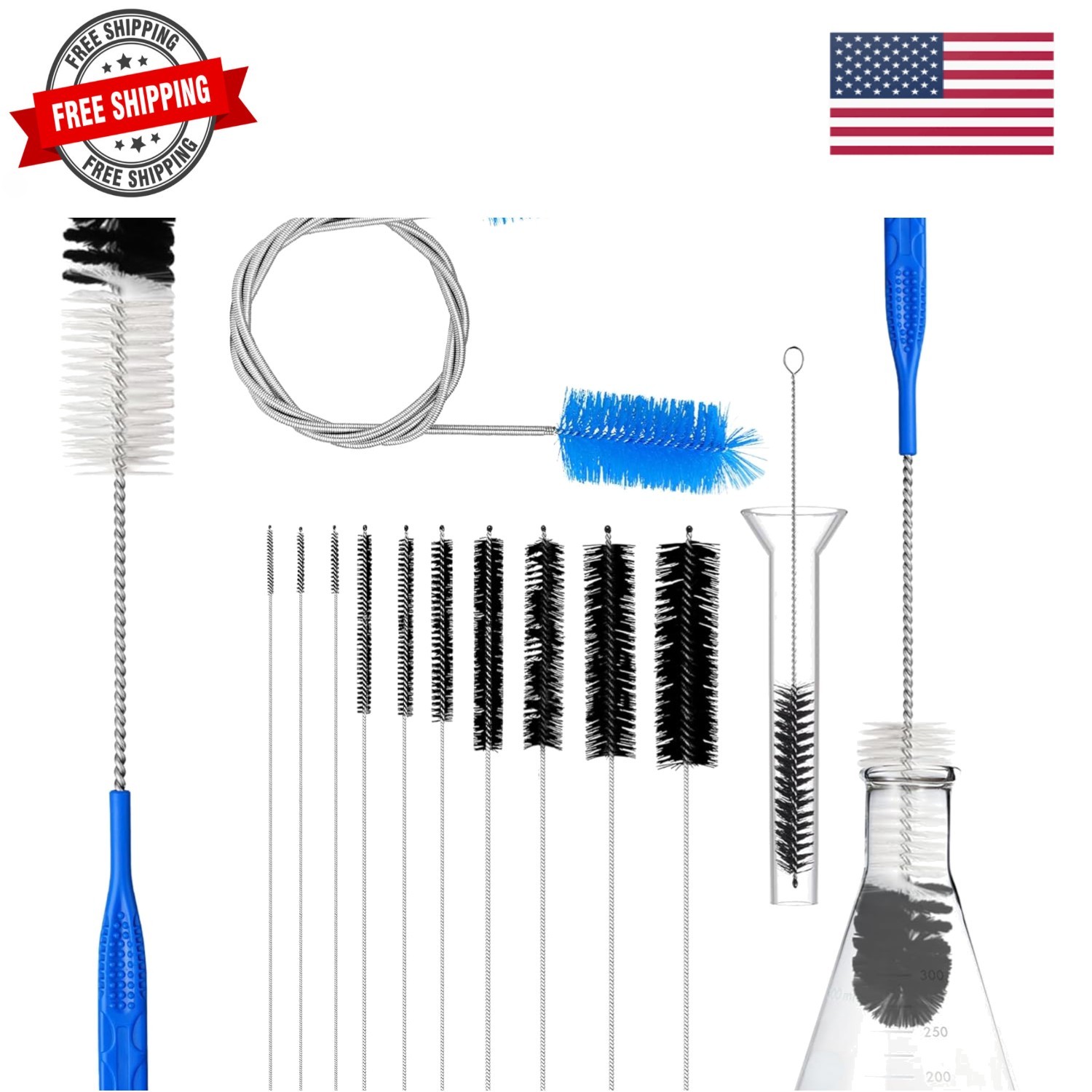 12Pcs Glass Tube Pipe Cleaners Brush Kit,Long Nylon Straw Brush for Glass Fun…