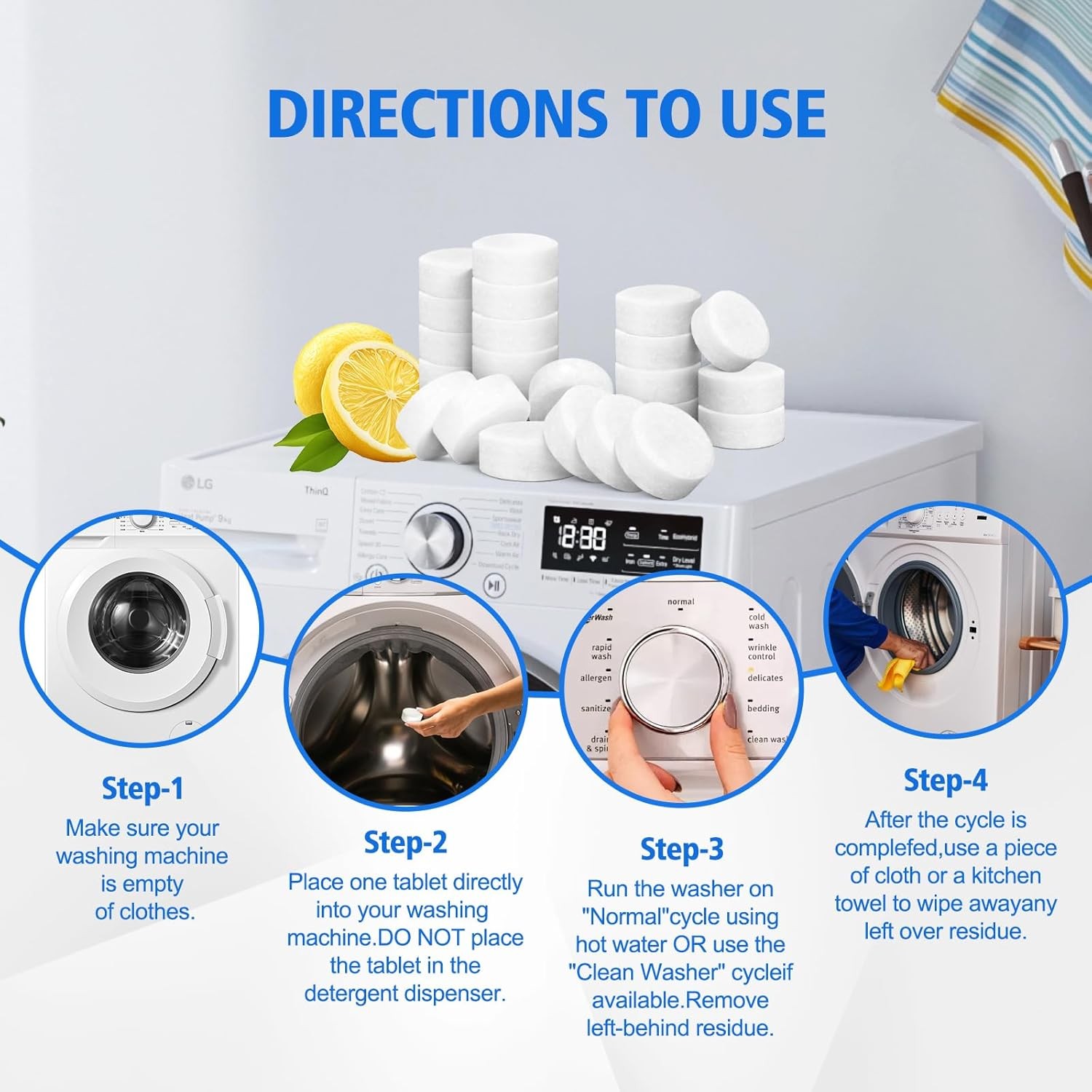 Washing Machine Cleaner Tablets Descaler 40 Pack Deep Cleaning HE Front Load