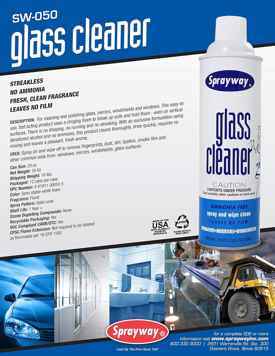 Sprayway Glass Cleaner with Foaming Spray for a Streak-Free Shine 12 Pack