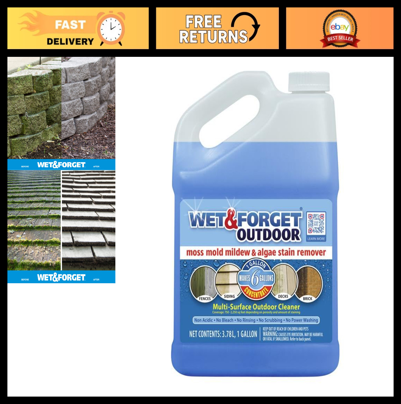 Moss, Mold, Mildew & Algae Stain Remover – Multi-Surface Outdoor Cleaner 128oz