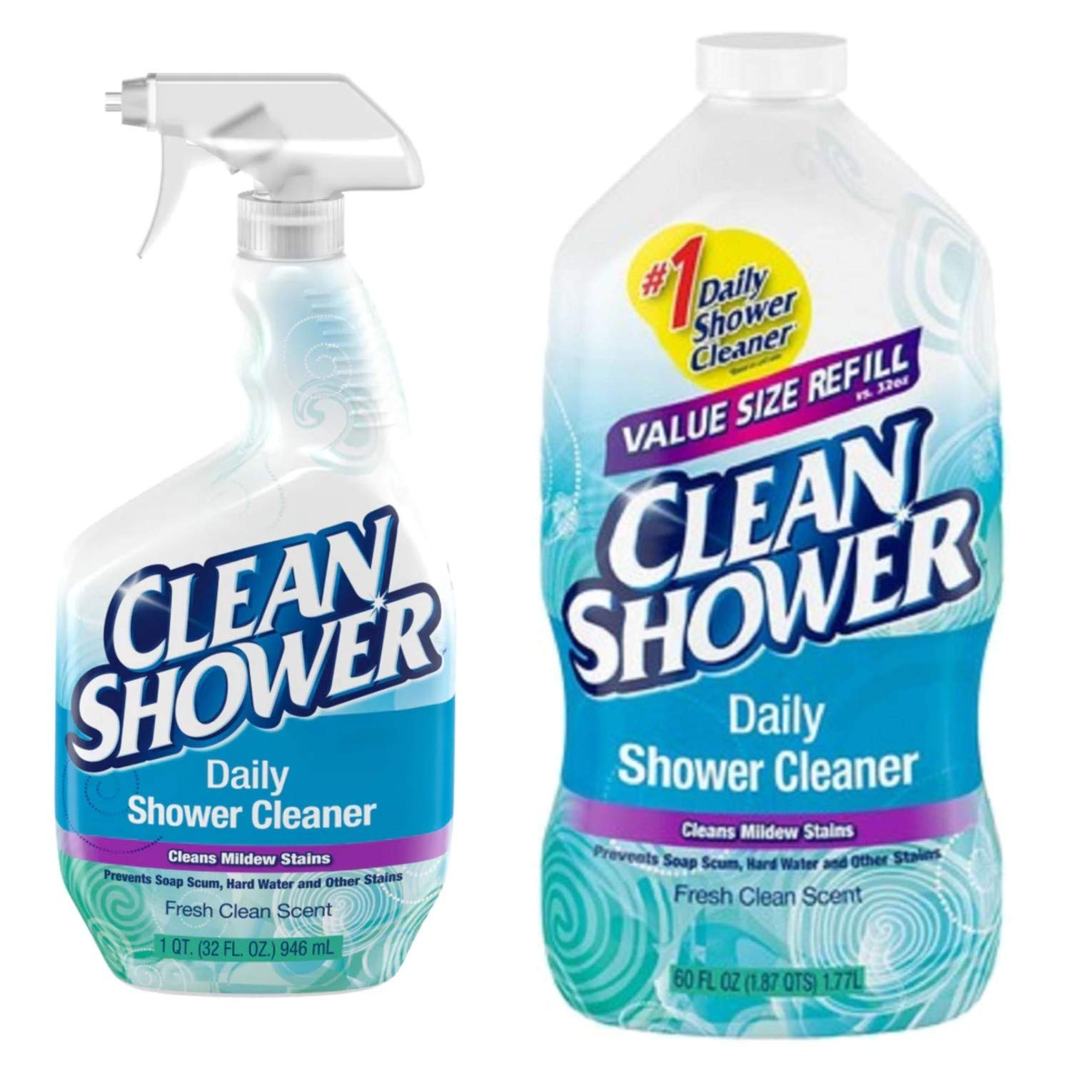Daily Shower Cleaner No Scrub Bundle – 32oz Spray & 60oz Refill, Easy Clean!