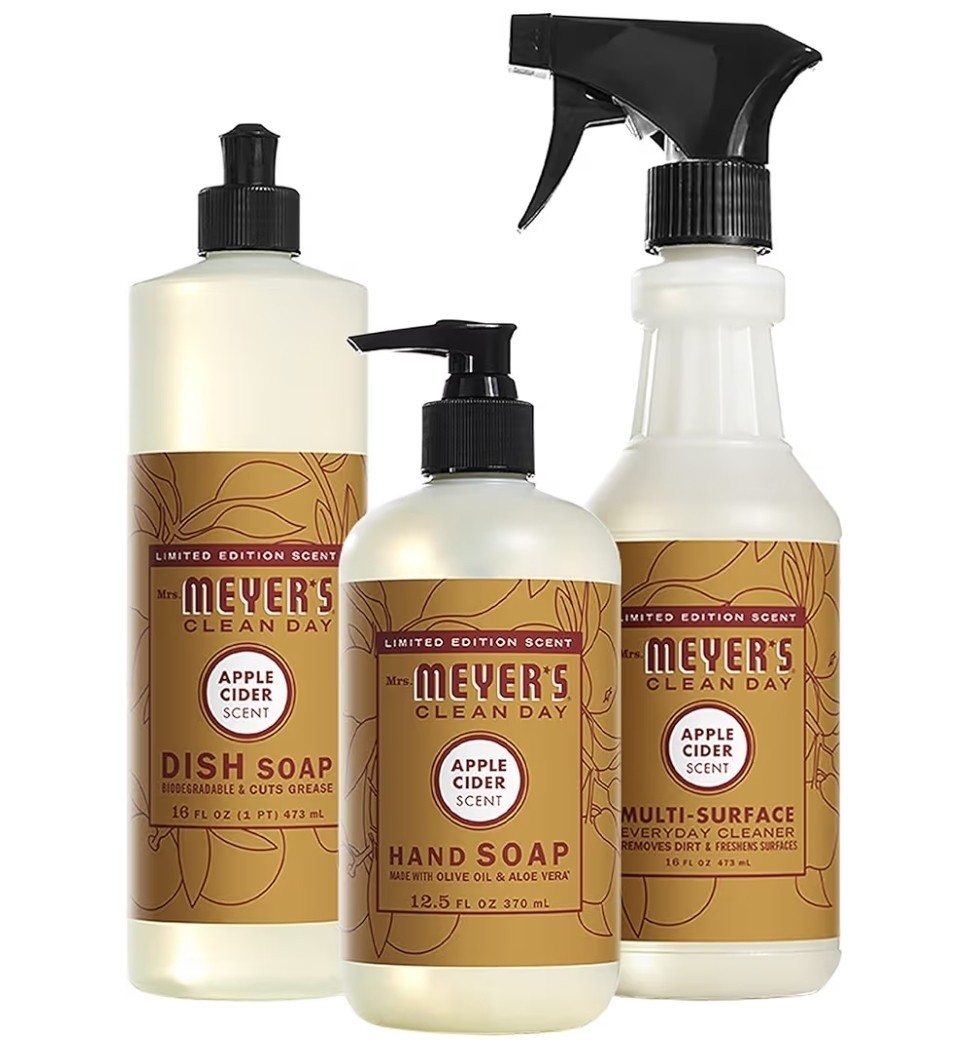 Mrs. MEYER’S Apple Cider Set, Hand Soap, Dish Soap, Multi Surface Cleaner 3 ct.