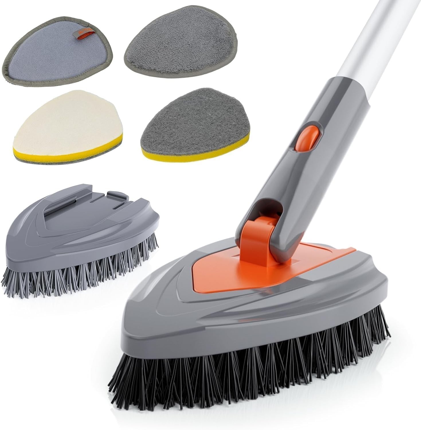Eazer 4-in-1 Long-Handled Tub Scrubber-Versatile Bathroom Shower Cleaning Brush