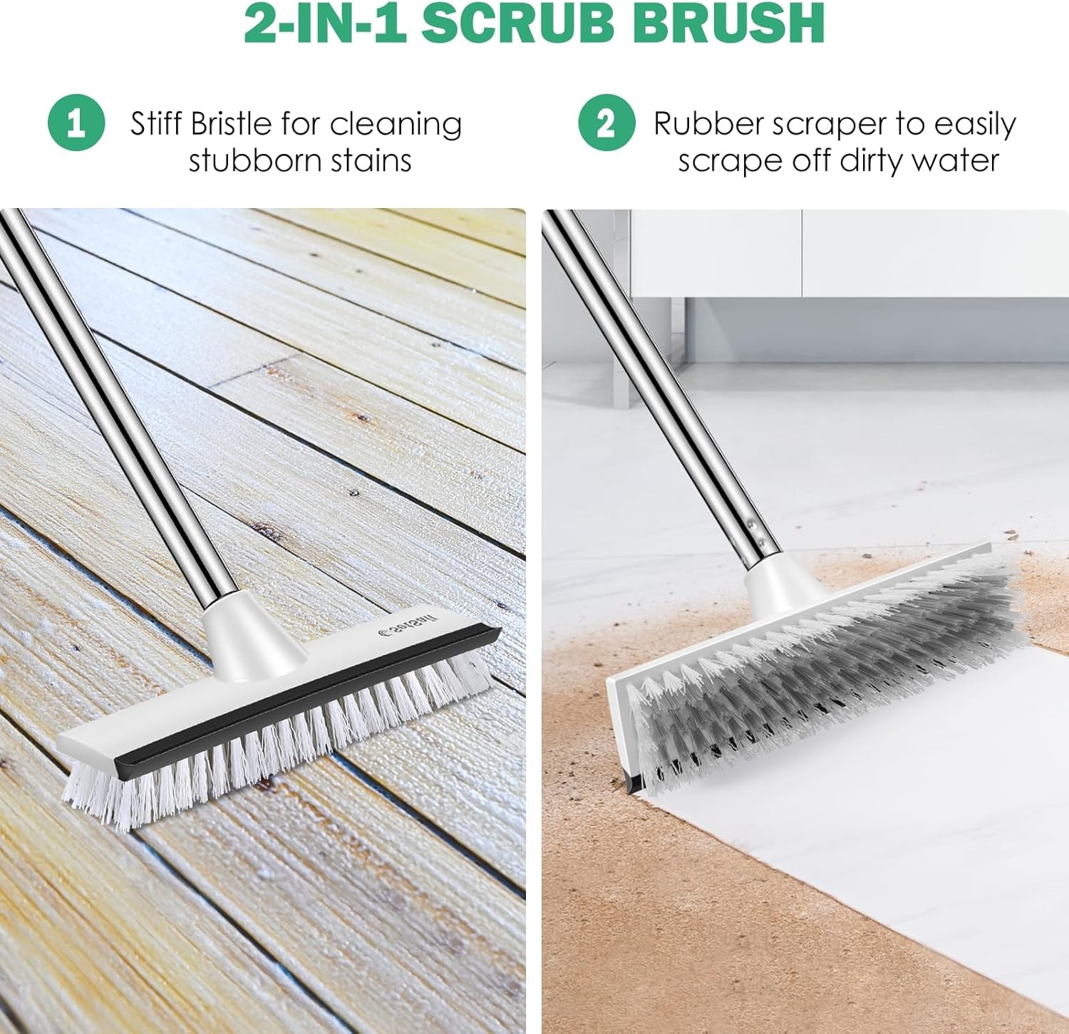 Large 12 in Wide Floor Scrub Brush with 51-Inch Long Adjustable Handle 2 in 1