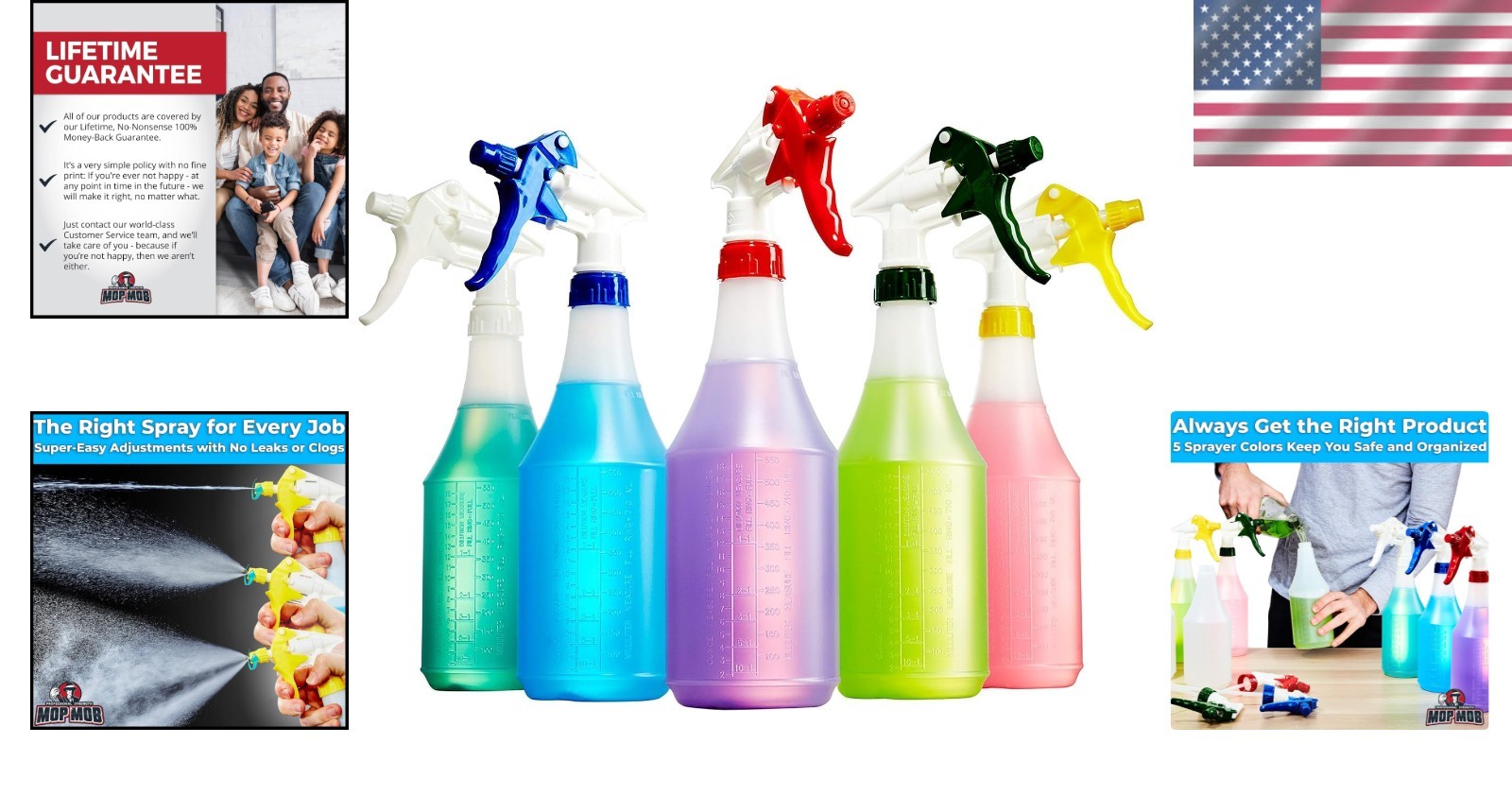 Heavy Duty Industrial Sprayer 10 Pack 24 Ounce Bottles with Low Fatigue Trigger