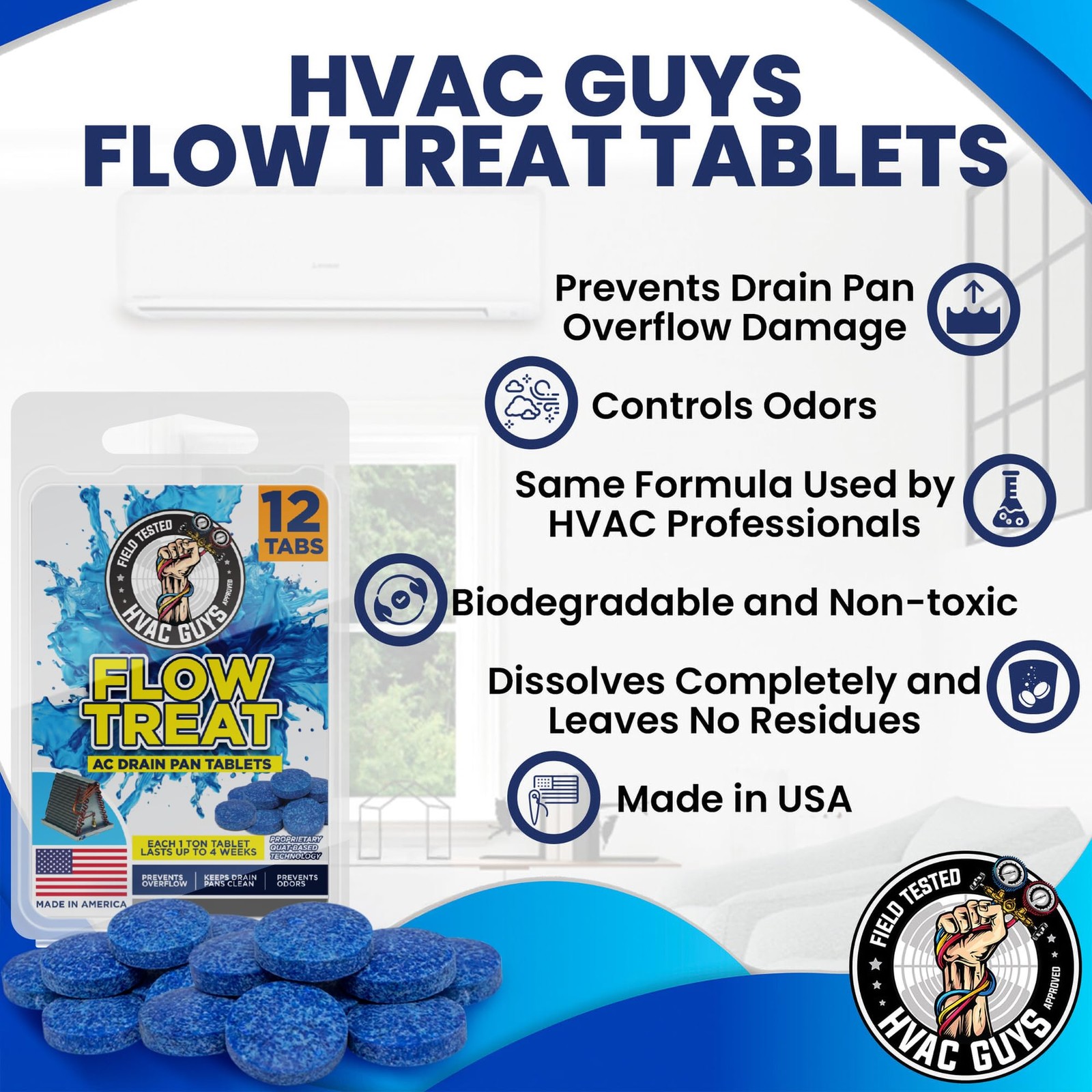 AC Drain Pan Tablets 12PK | Flow Treat Tablets Prevents Odors, Keeps HVAC Dra…