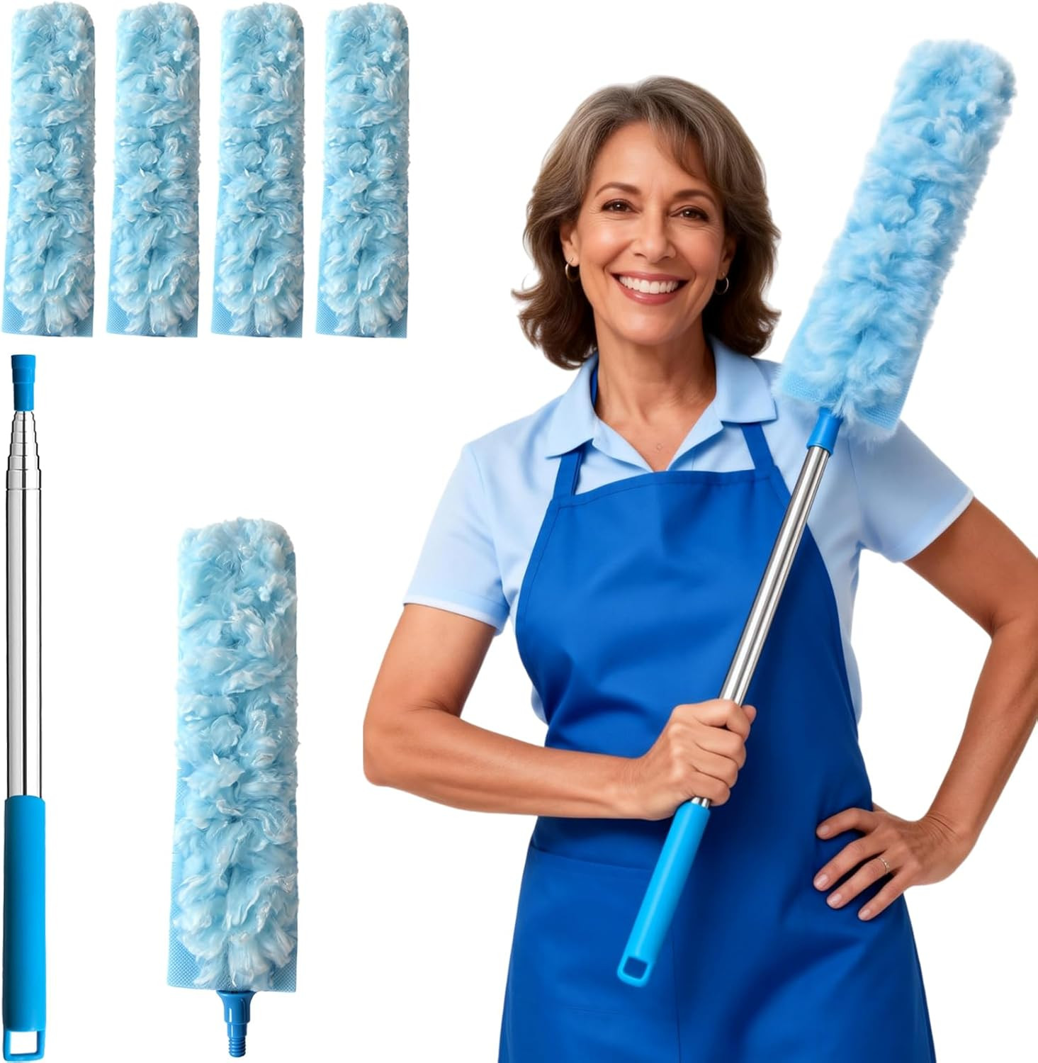 100 Inch Extended Handle Duster Heavy Duty Dusting 360° Duster Refills Kit, Micr