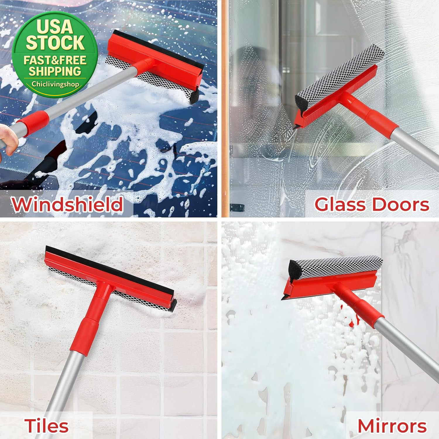 Windshield Cleaner Squeegee Tool 2 in 1 Extendable Handle 18-28.5 Inch