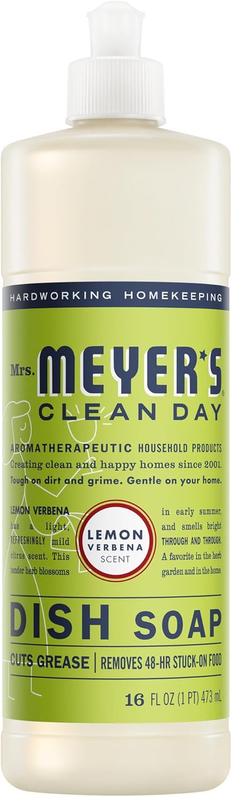 MRS. MEYER’S CLEAN DAY Liquid Dish Soap, Lemon Verbena, 16 Fl. Oz