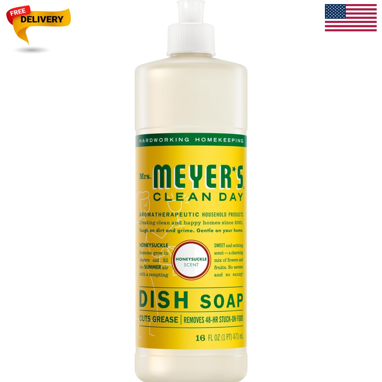 MRS. MEYER’S CLEAN DAY Liquid Dish Soap, Honeysuckle Scent, 16 Fl Oz Bottle