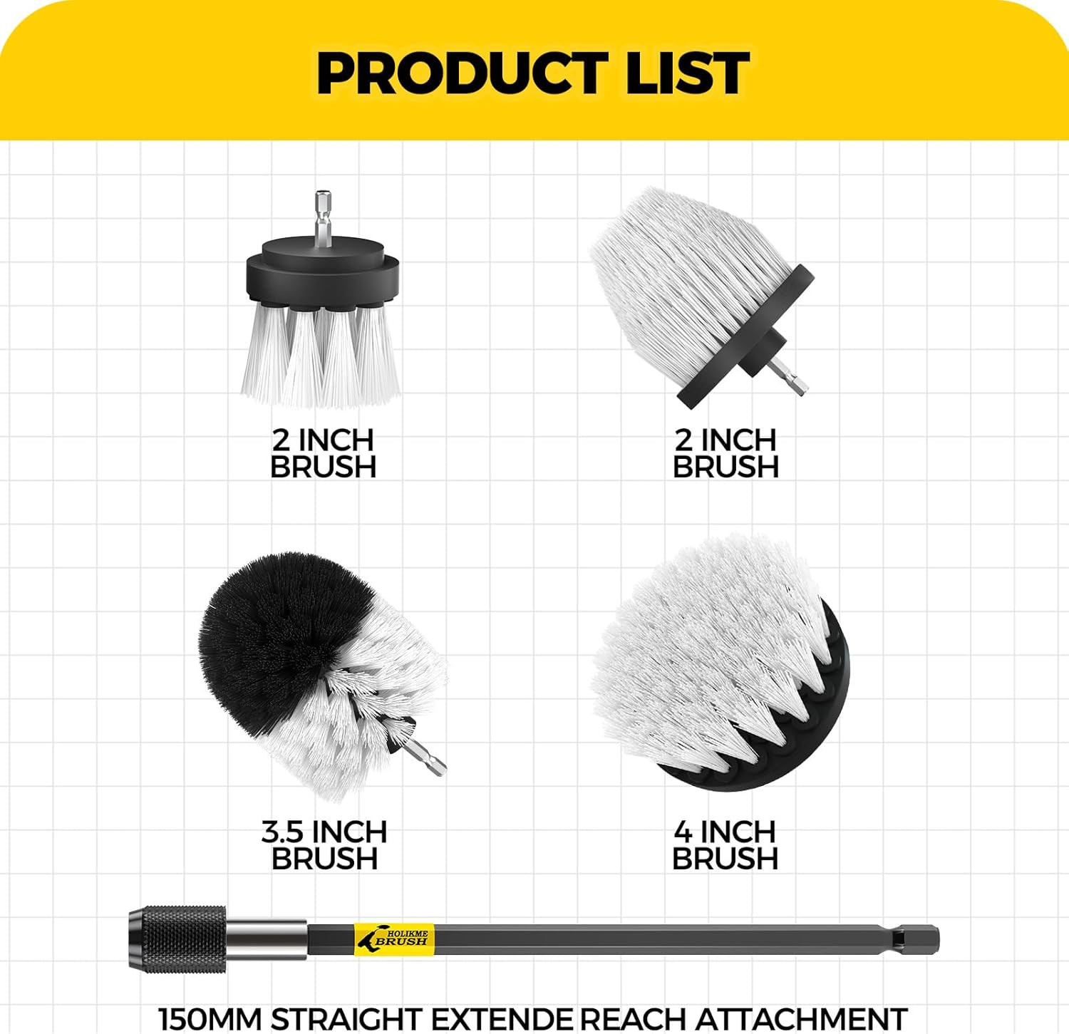 5Pack Drill Brush Attachment Set-Car Interior Detailing Kit，Power Scrubber Brush