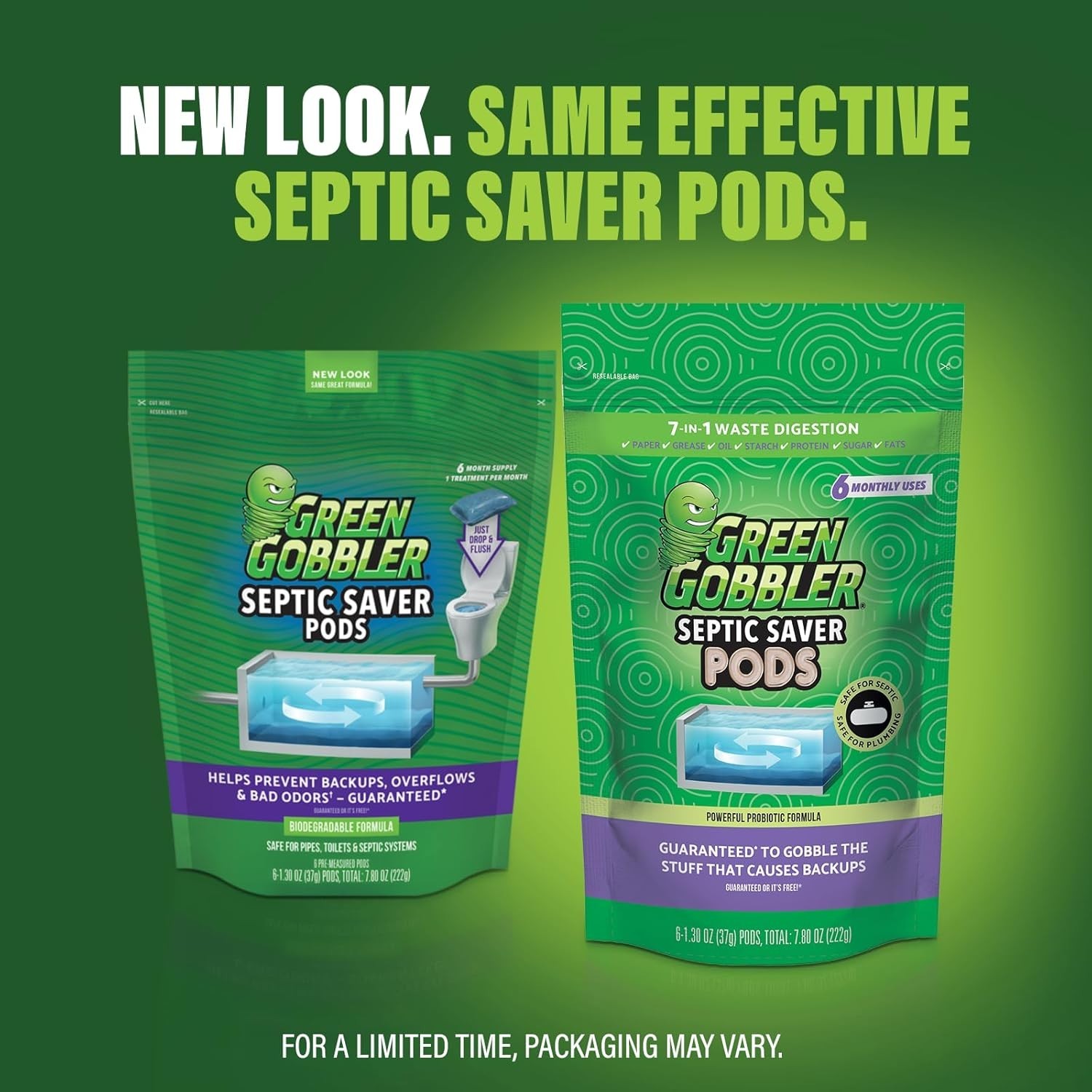 Green Gobbler Septic Tank Treatment Packets, 6 Month Supply – Natural Bacteria t