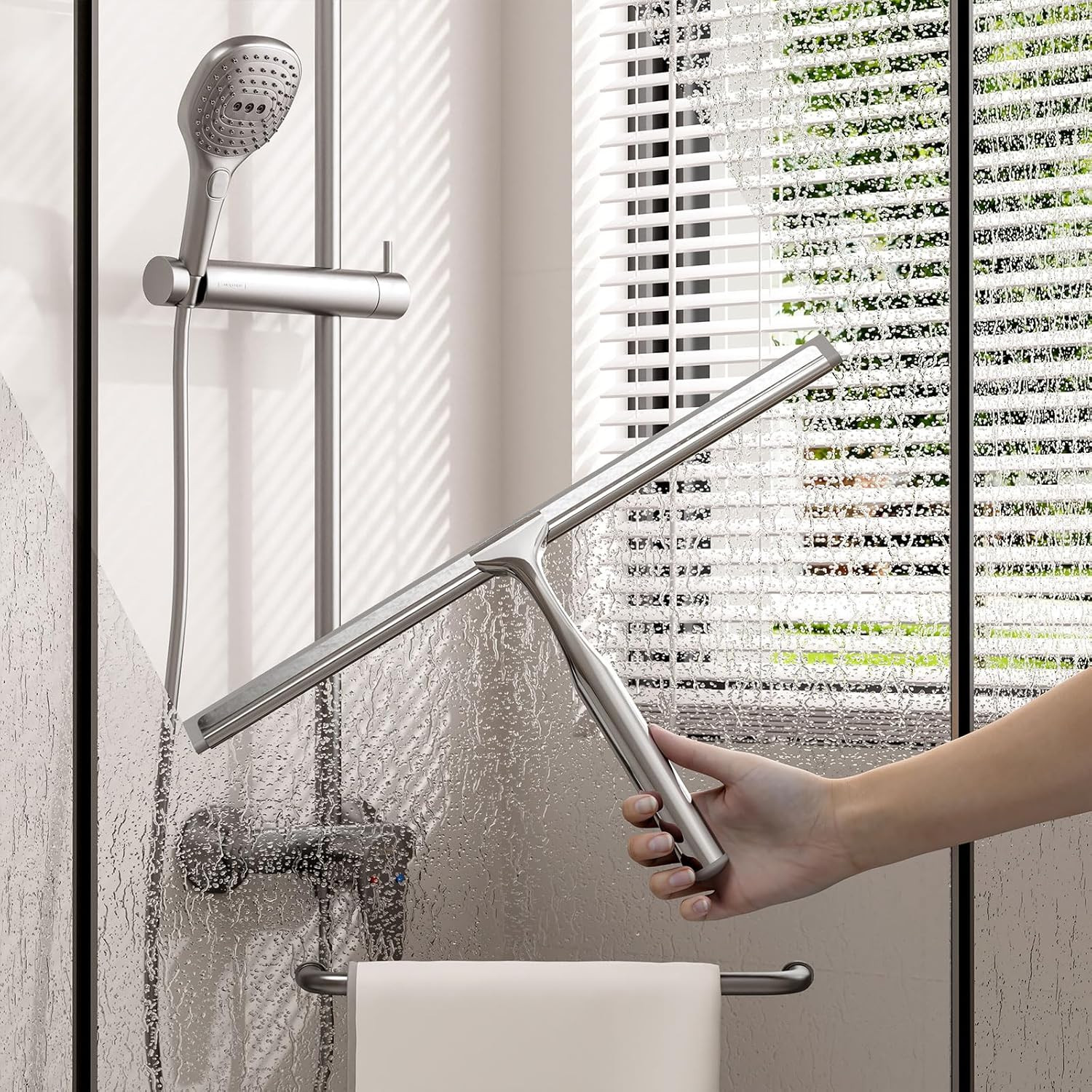 Shower Squeegee for Glass Doors, Squeegee for Shower Glass, Bathroom with Hook,