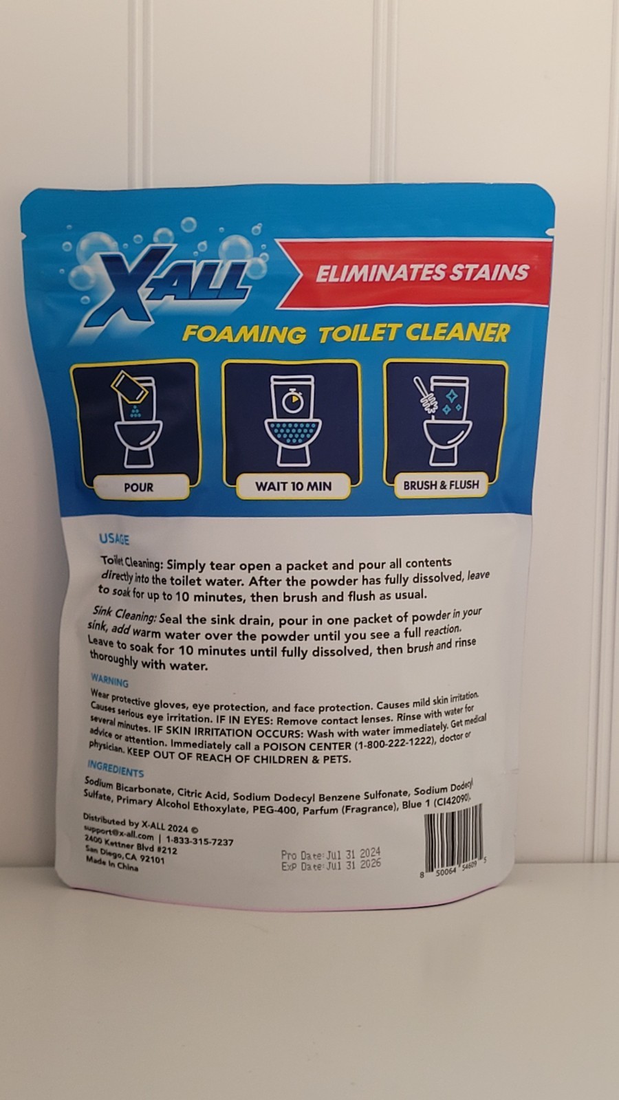 X-ALL Foaming Toilet Cleaner, Self-Activating Powder, 1 Pack(4 Treatments)
