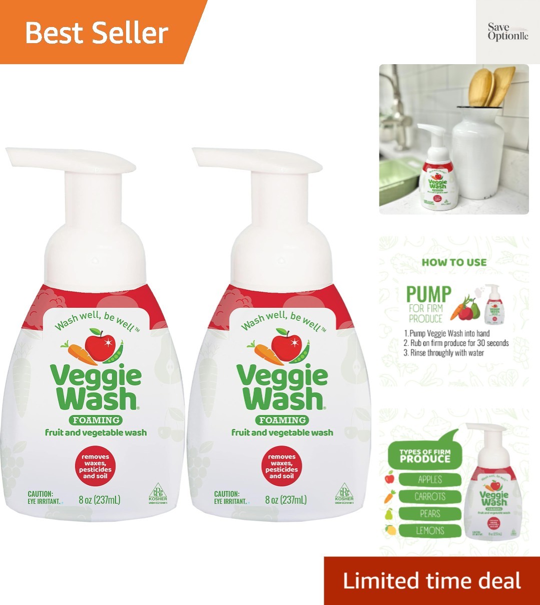 Foaming Fruit and Vegetable Wash, Ideal for Cleaning Produce, Pack of 2