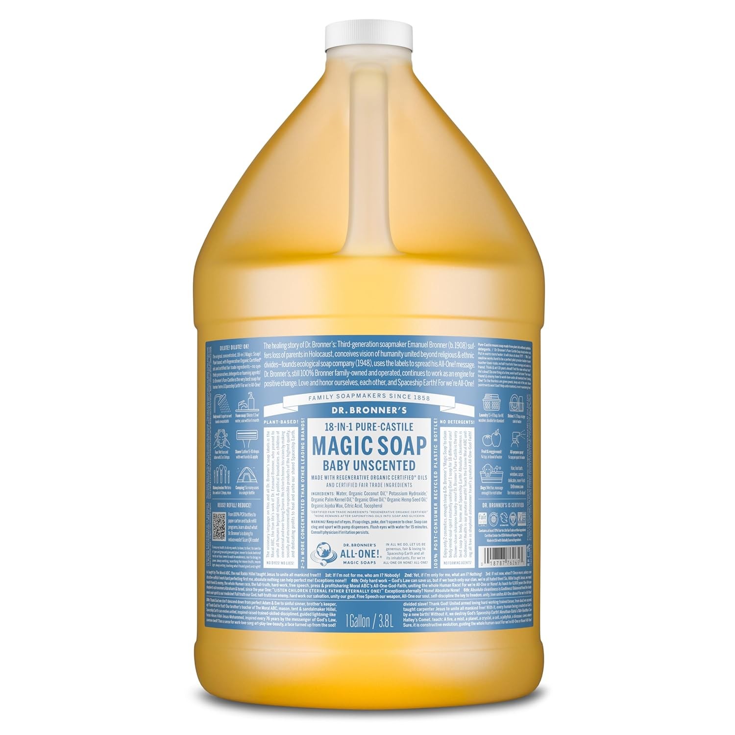 Dr. Bronner’s Pure-Castile Magic Soap Liquid (Baby Unscented, 1 Gallon) ?C Made