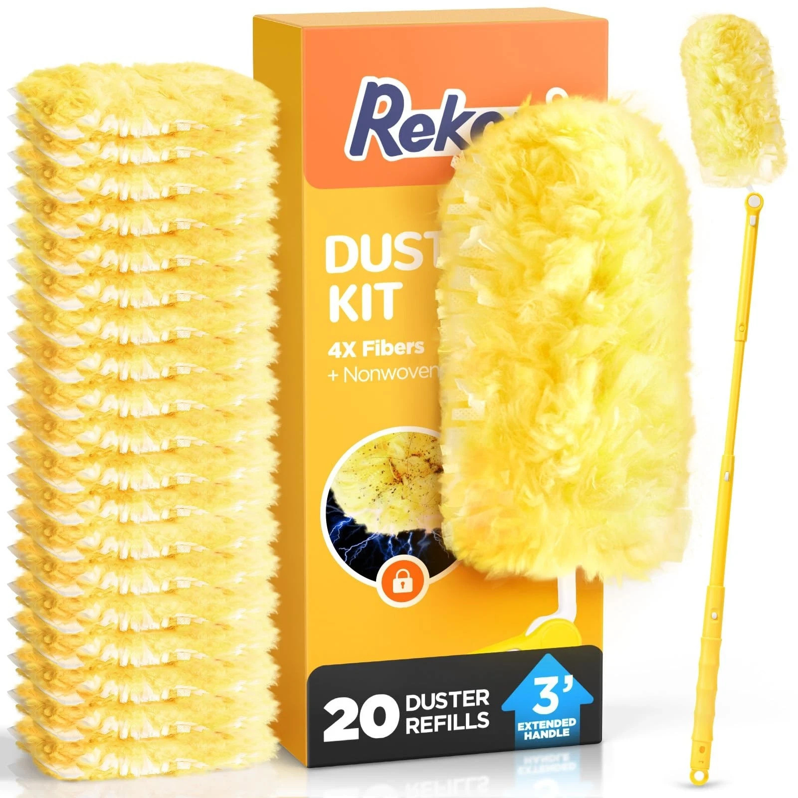 Heavy Duty Duster Refill Kit for Swiffer Duster with 3 ft Extension Pole & 20…
