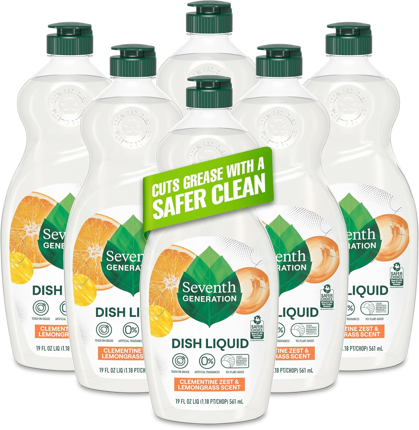 Seventh Generation Dish Liquid Soap Clementine Zest Lemongrass Pack of 6 Dishwas