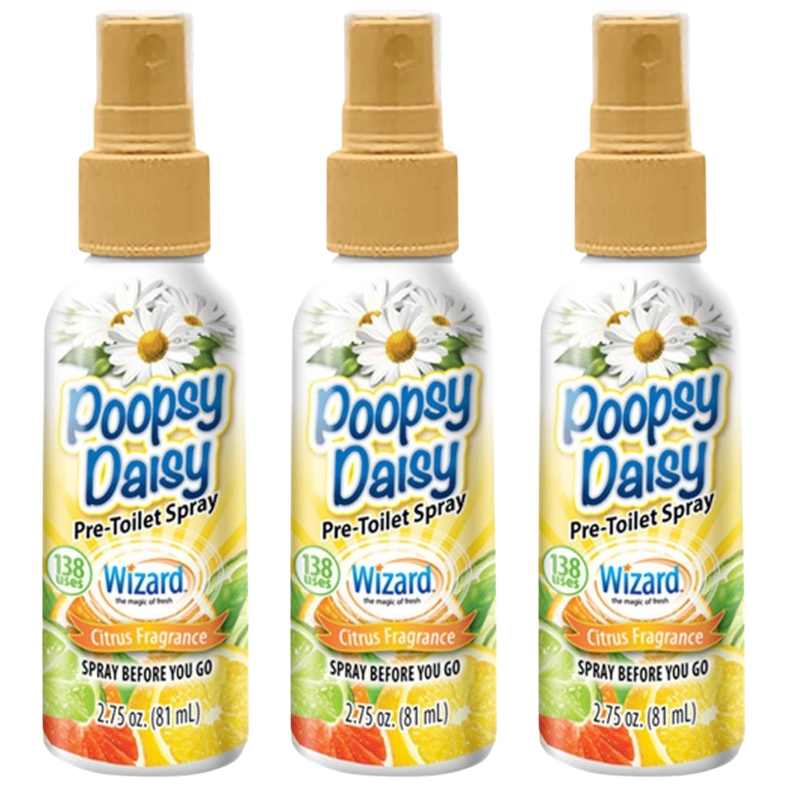 Poopsy Daisy Pre-Toilet Spray – Citrus Fragrance – 100 Uses, 2oz. (Pack of 3)