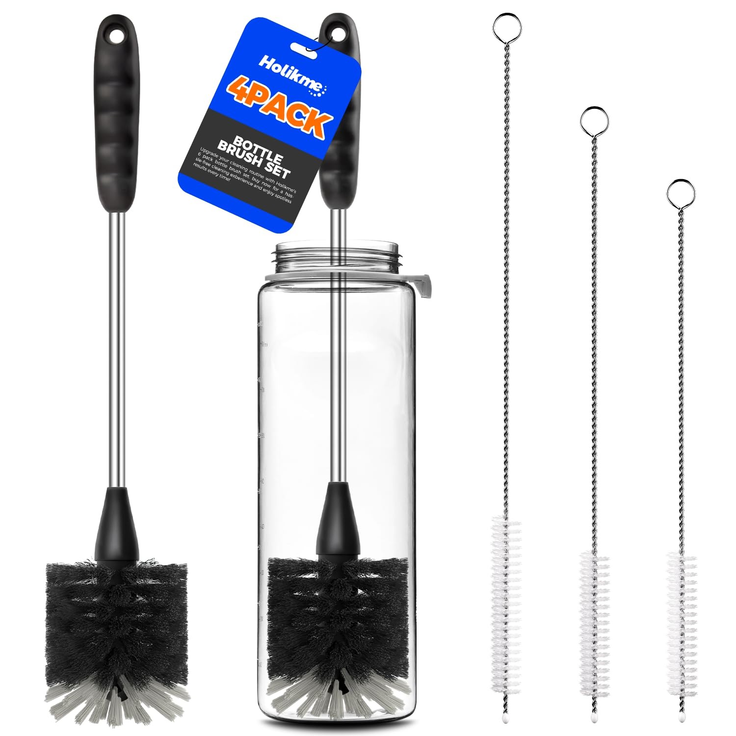 Holikme Bottle Brush Cleaner Set, 14″ Long Handle Stainless Steel Bottle Cleaner