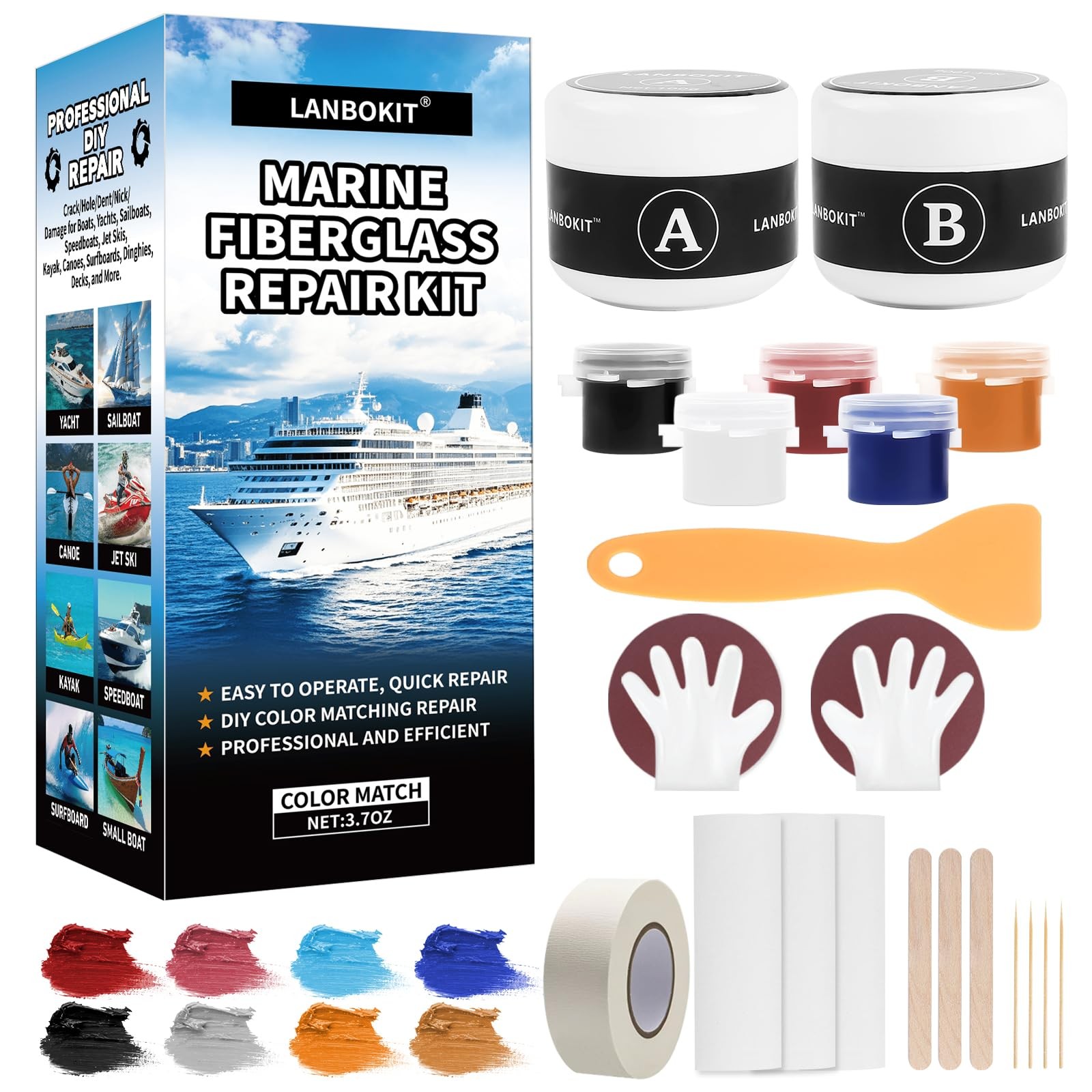Marine Fiberglass Repair Kit for Boats, Gel Coat Repair Kit for Boats, Epoxy …