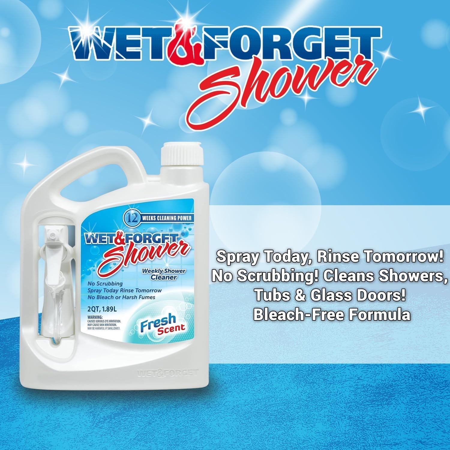 Effortless Shower Cleaner Spray – Bleach-Free, No Scrub, 64 Fl Oz for 3