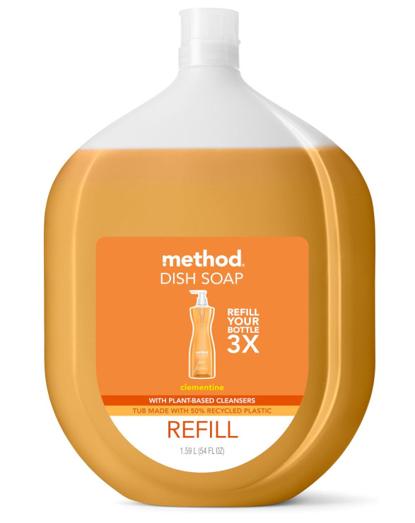 Method Gel Dish Soap Refill 54oz Clementine Scent Grease Cutting Formula