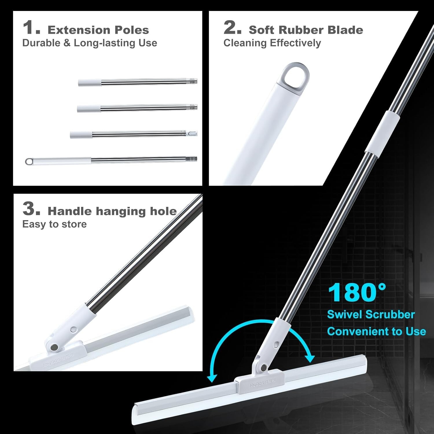 Multi-Purpose Floor Squeegee with 62″ Long Handle, 16″ Large Rubber Blade Squeeg