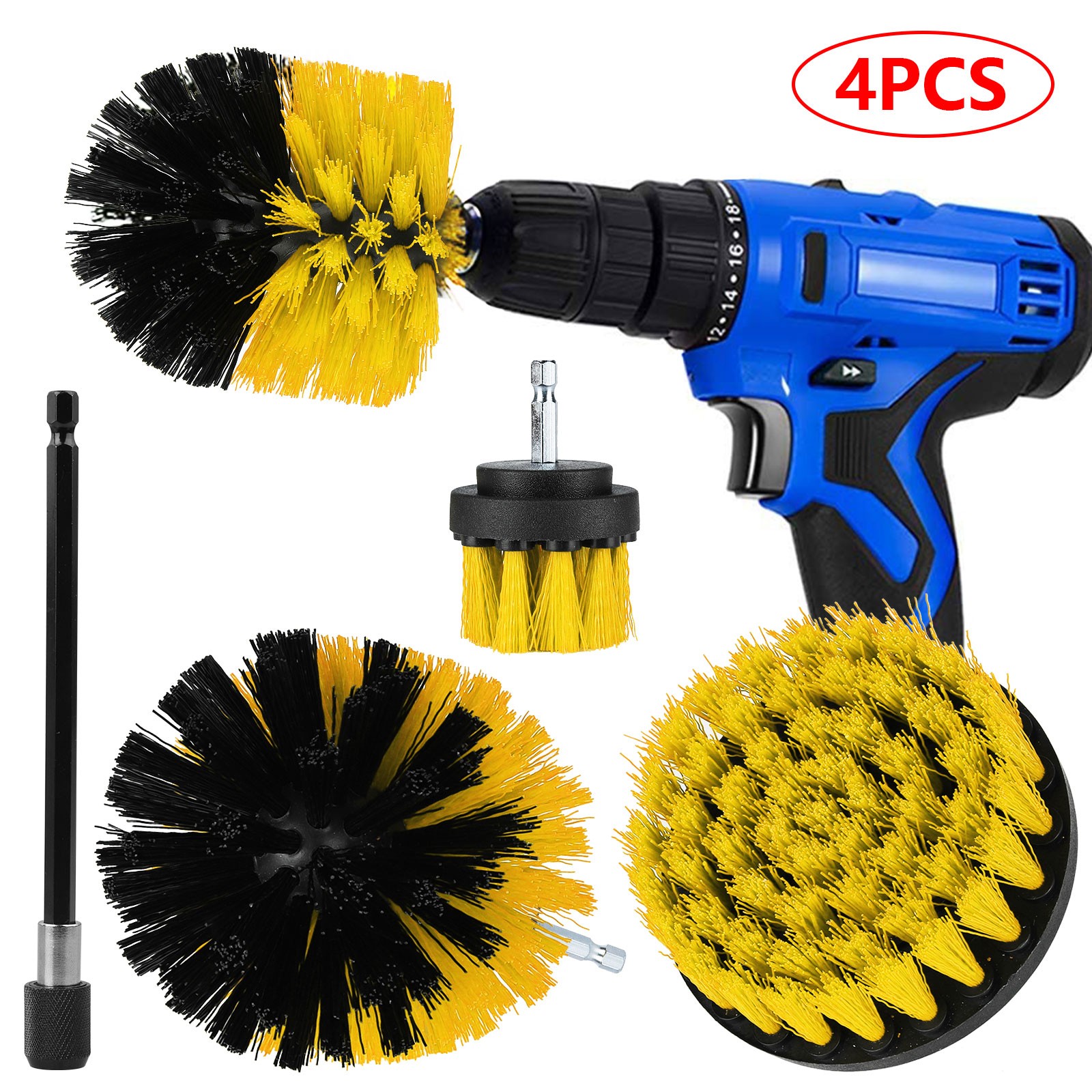 4PC Drill Brush Set Power Scrubber Drill Attachments Carpet Tile Grout Cleaning
