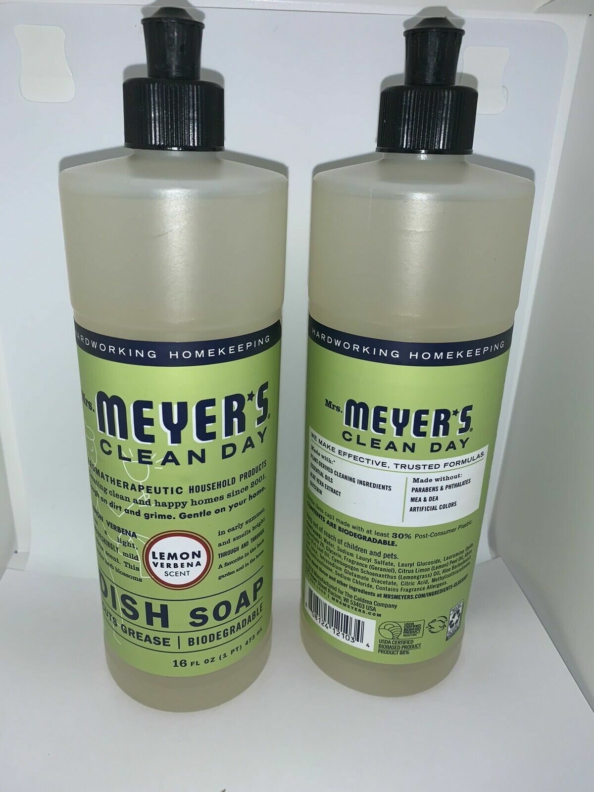 NEW Lot of 2 Mrs. Meyer’s Clean Day Liquid Dish Soap, Lemon Verbena, 16 fl.oz.