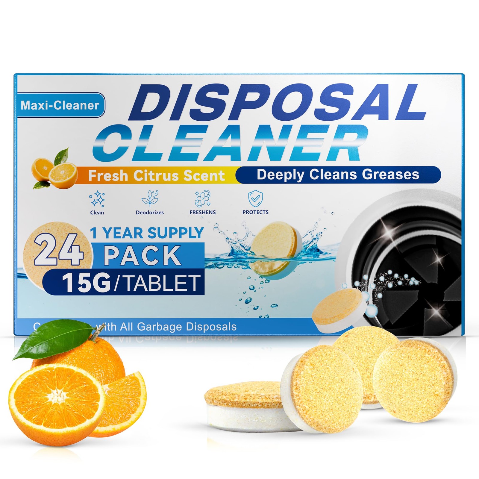 Garbage Disposal Cleaner Sink Drain Tablets 24 Packs for Kitchen Drains