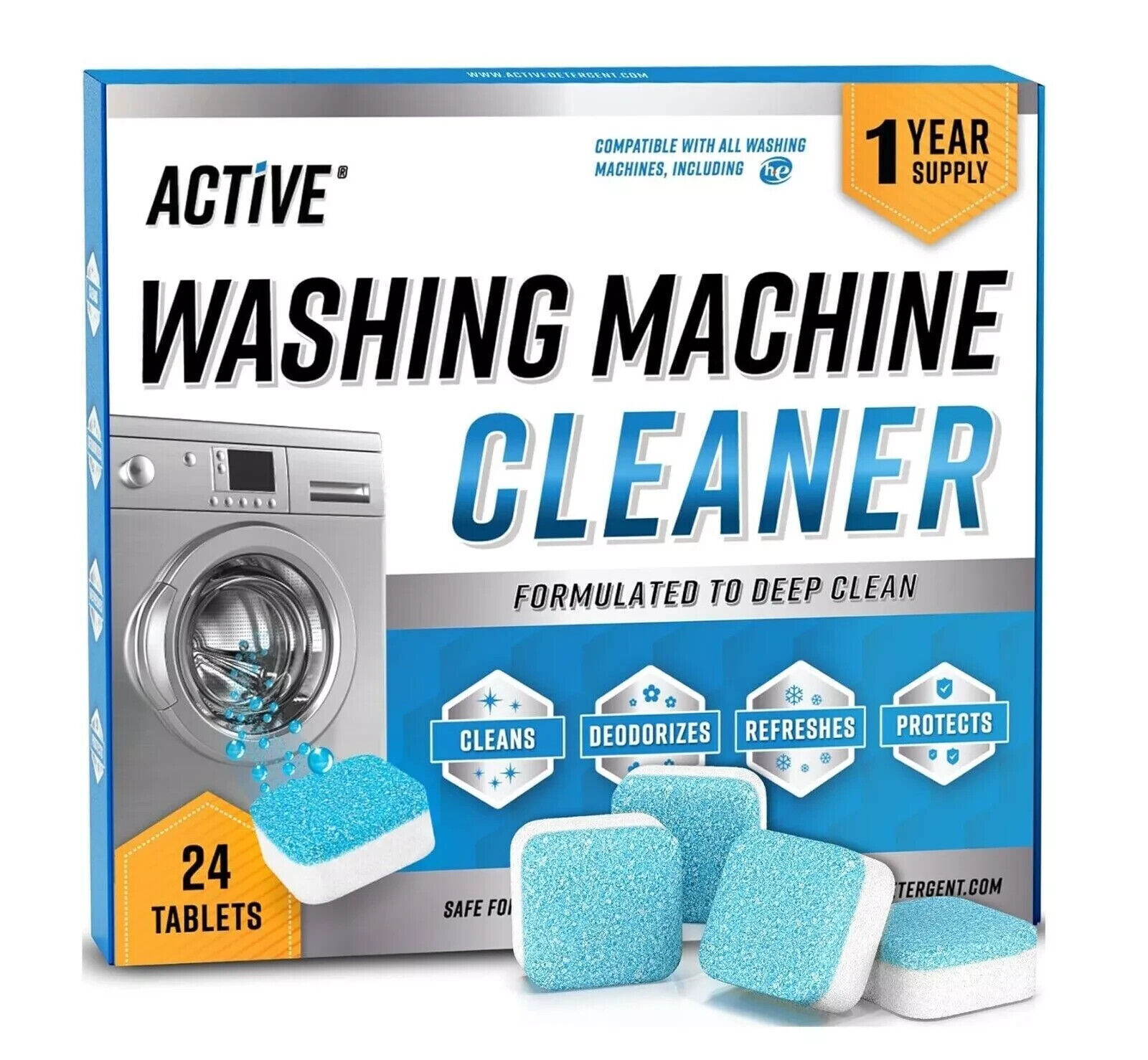 ACTIVE Washing Machine Cleaner Descaler Deep Cleaning (24 Tablet) Front Top Load