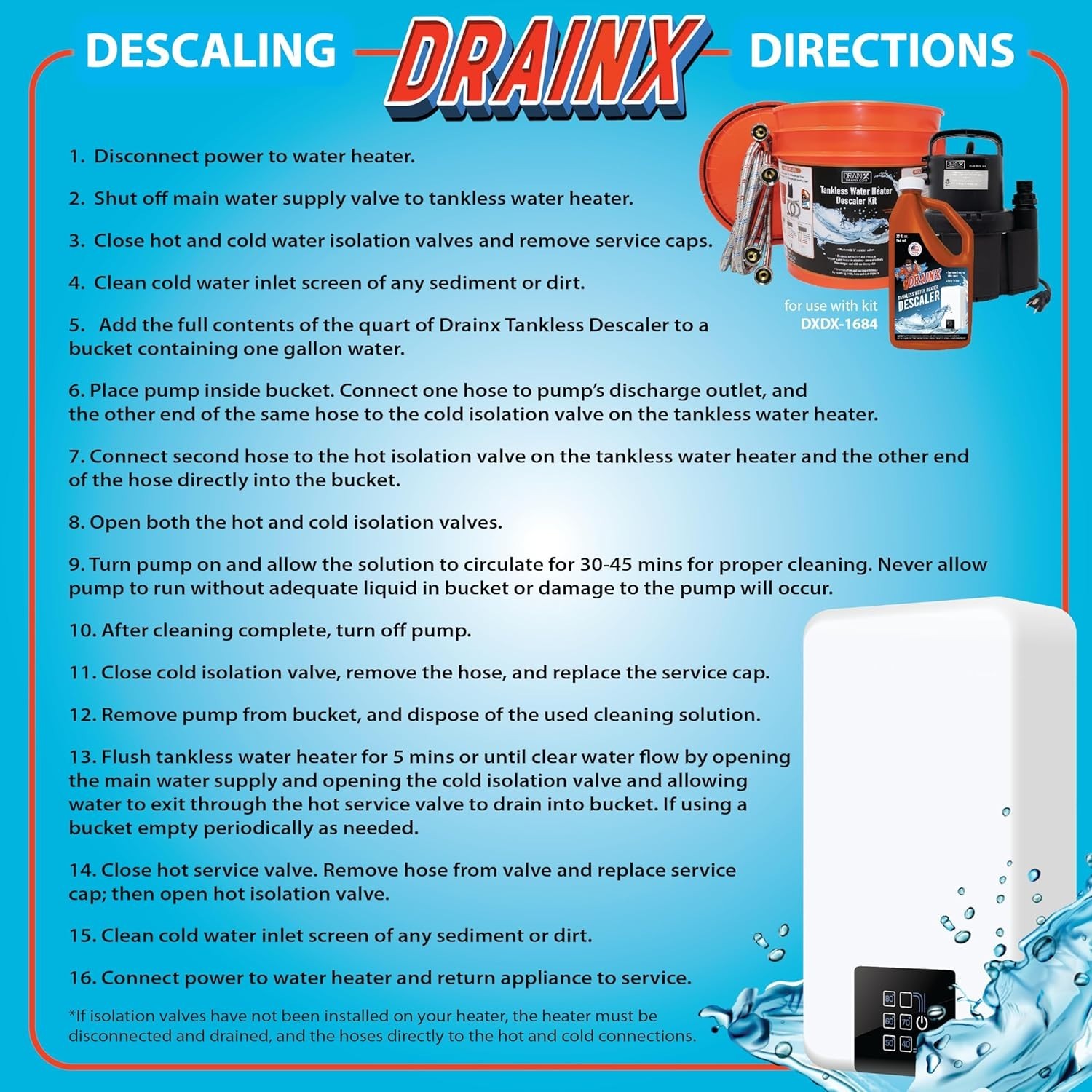Tankless Water Heater Flushing Kit, Eco-safe Liquid Descaler and 1/6HP Pump
