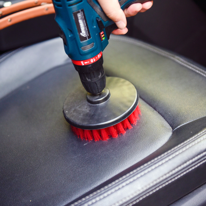 2 Pcs drill brush for Car care Carpet Wall and Tile cleaning HEAVY DUTY (RED)