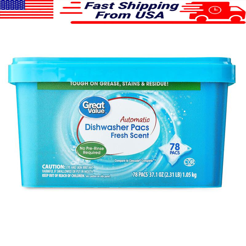Automatic Dishwasher Pacs 78 Count Tough on Grease Stains Enzymes No Pre-Rinse