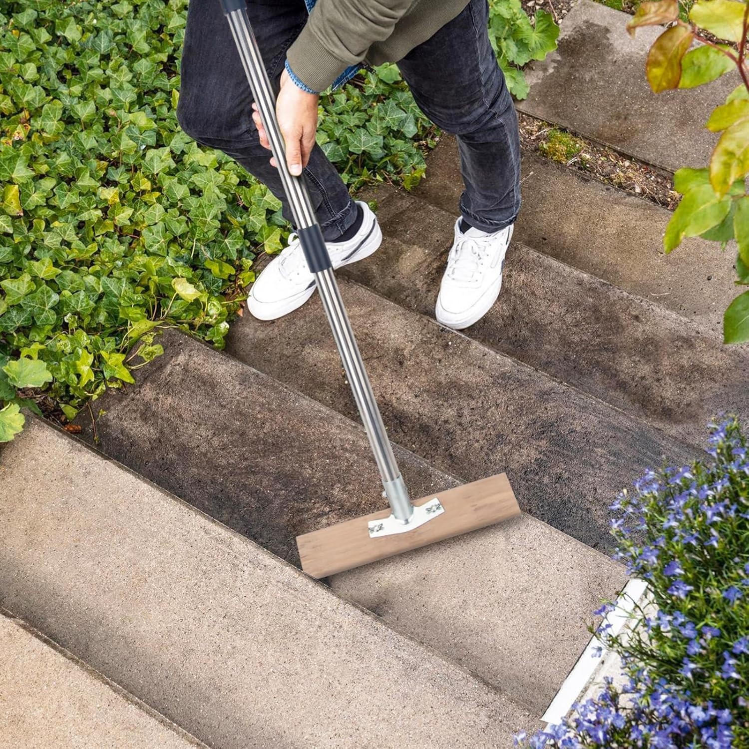 Stainless Steel Wire Scrub Brush with Long Handle for Deck, Concrete, Pati