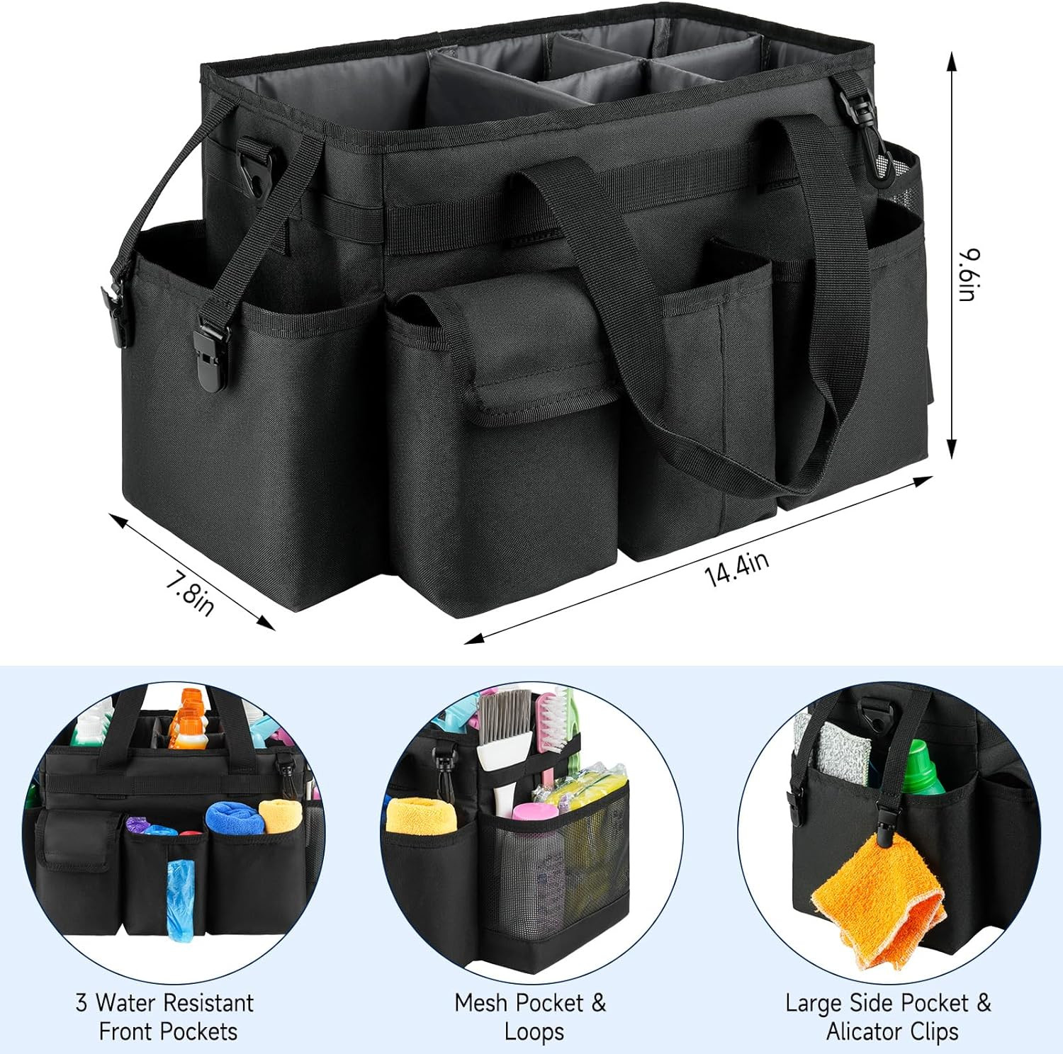 Cleaning Caddy,Cleaning Bag for Housekeepers,Cleaning Supplies Organizer with Ha