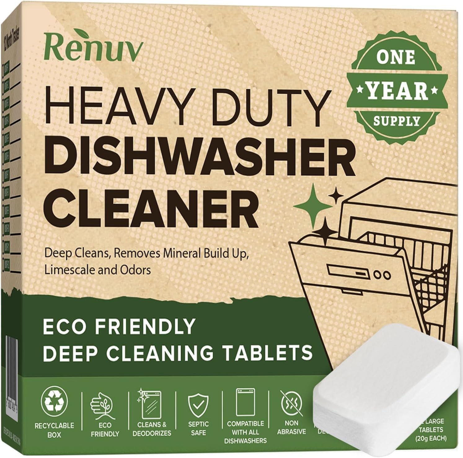 ® Heavy Duty Dishwasher Cleaner & Deodorizer, Descaler, 12 XL Tablets | Deep Cle