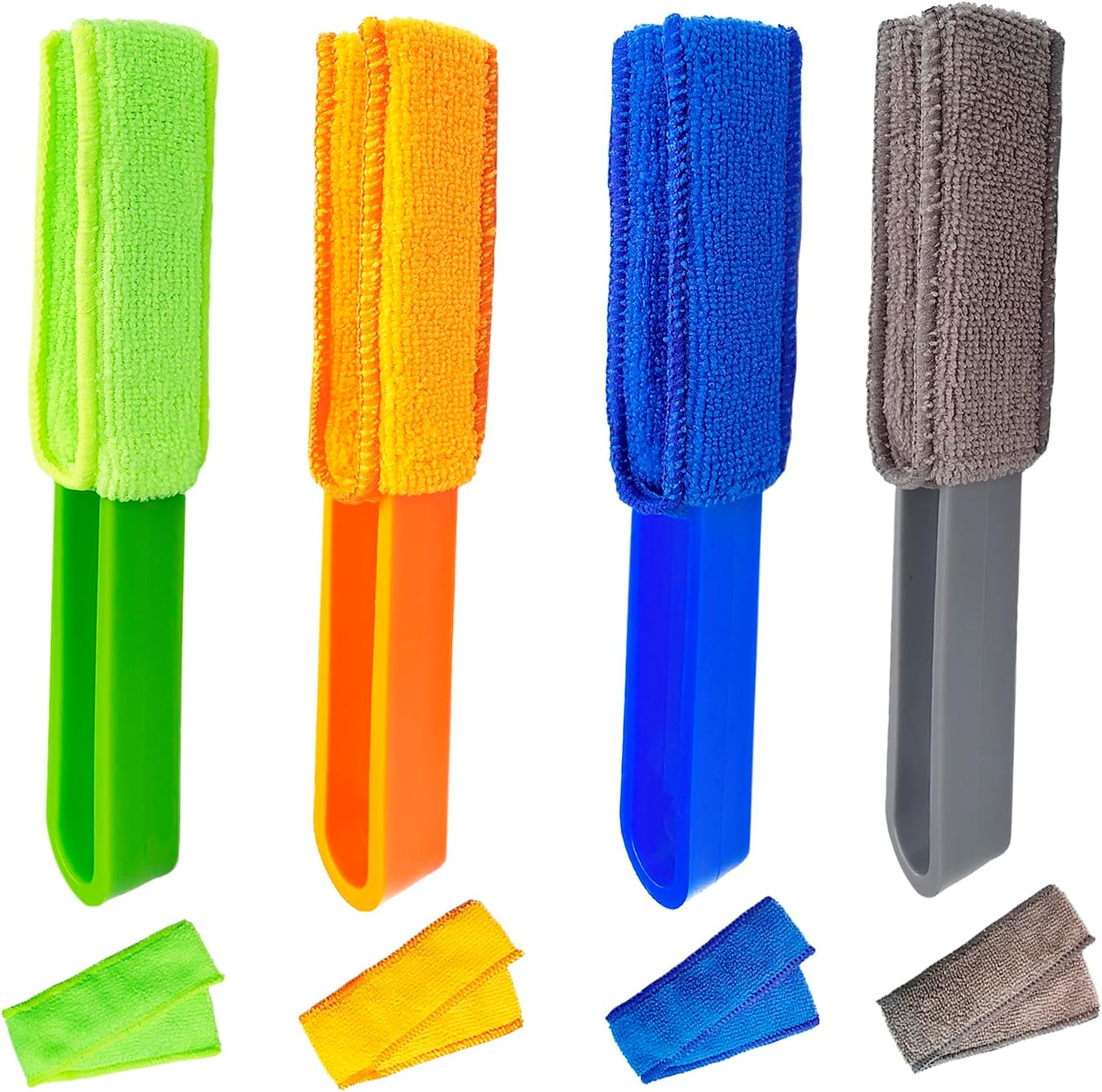 4 Pack Blinds Duster, Duster Brush with 8 Microfiber Sleeves, Dust Remove Tools