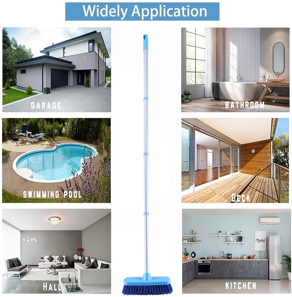 Long Handle Deck Brush Stiff Bristle Floor Scrubber 50″ Adjustable Shower Tile