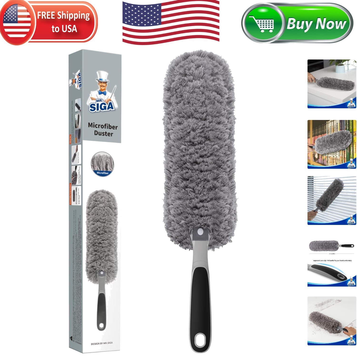 High-Performance Gray Microfiber Duster, Washable, Ideal for Modern Homes