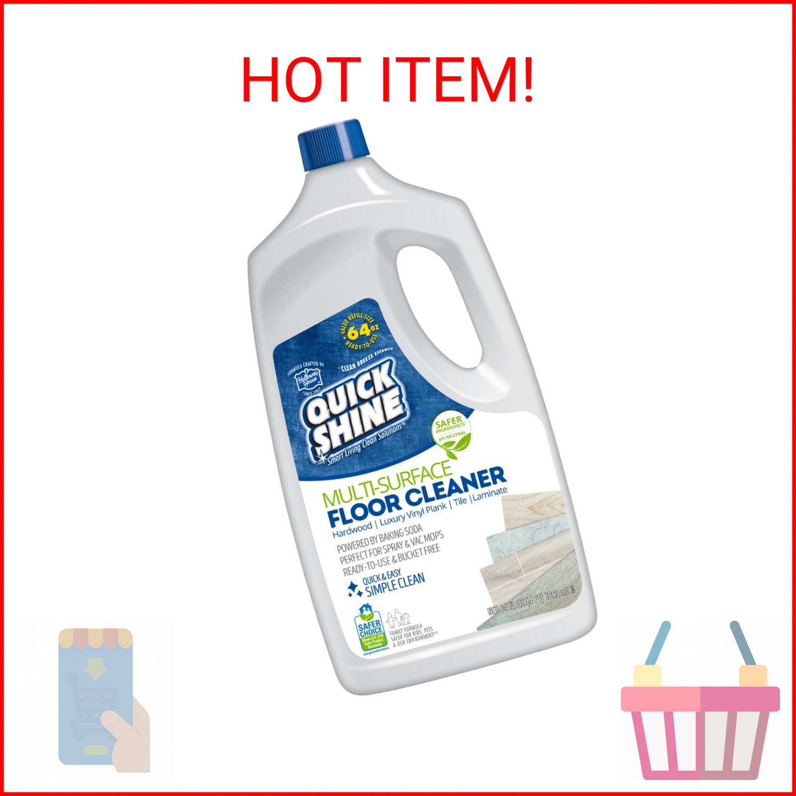 Quick Shine Multi Surface Floor Cleaner 64oz, Ready to Use-Streak Free-No Rinse,