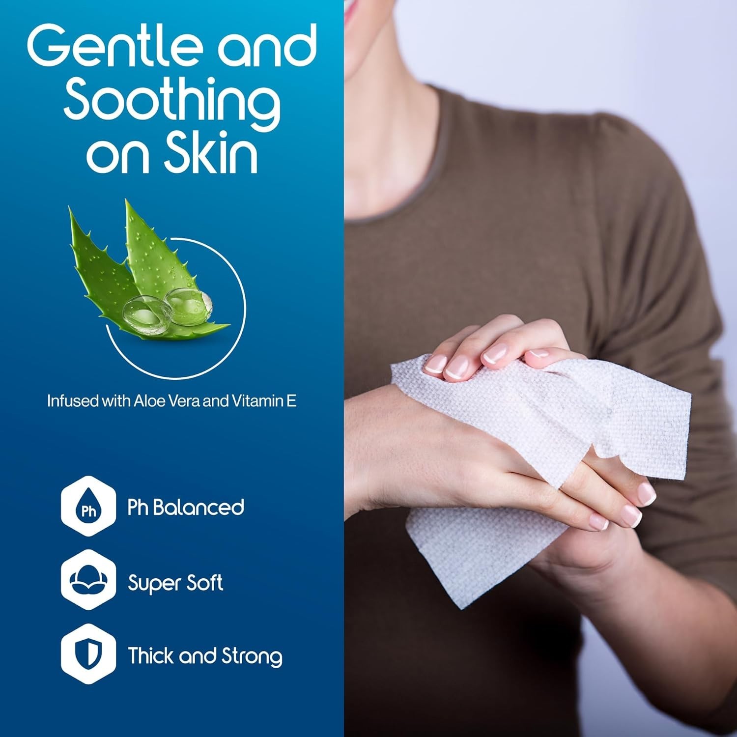 Gentle Cleansing Aloe Wipes for Incontinence – 50 Oversized Disposable Cloths