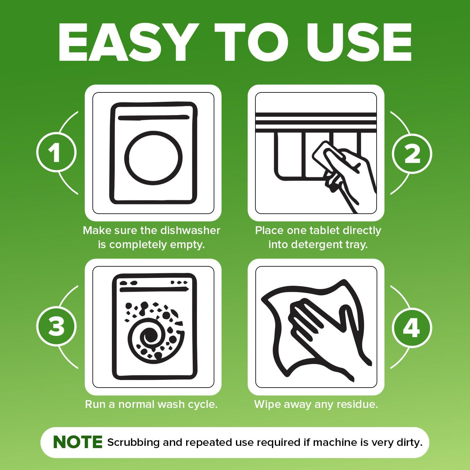 Heavy Duty Dishwasher Cleaner and Deodorizer Tablets, Descaler, Deep Cleaning, N