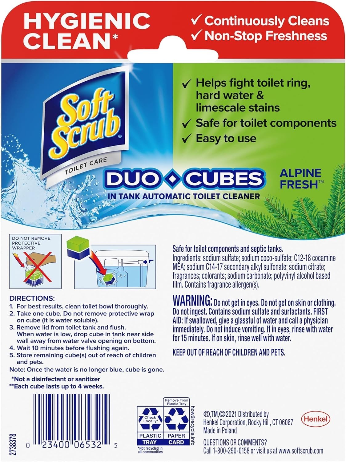 Soft Scrub in-Tank Toilet Cleaner Duo-Cubes, Alpine Fresh, 4Count